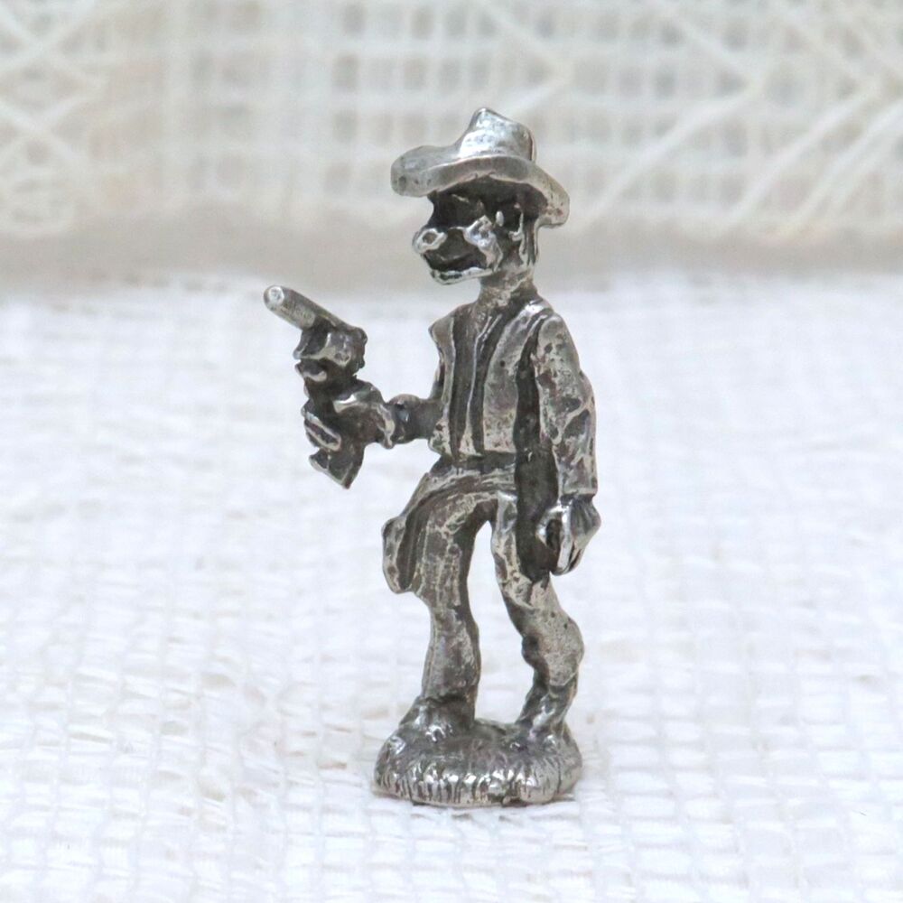 Vintage Pewter Cowboy Miniature Figurine with Gun Cowboy Collectible